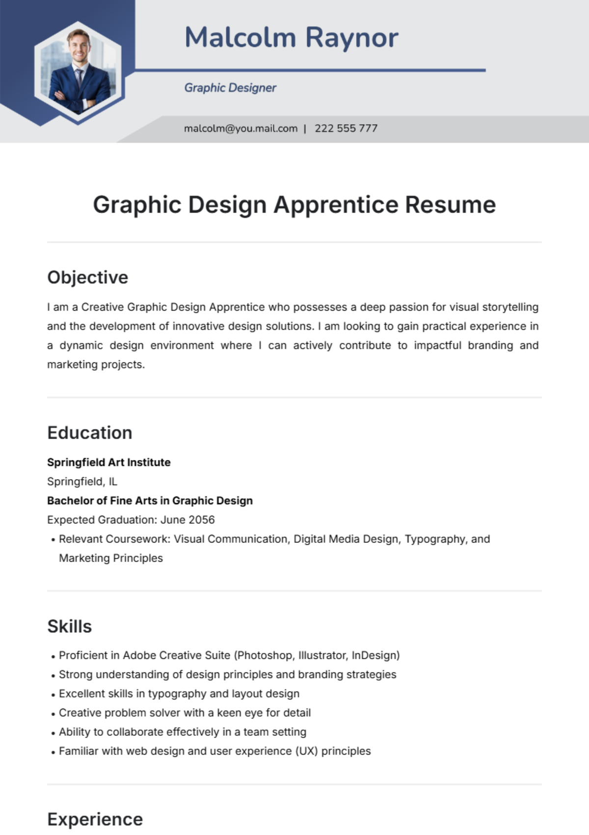 Graphic Design Apprentice Resume Template - Edit Online & Download