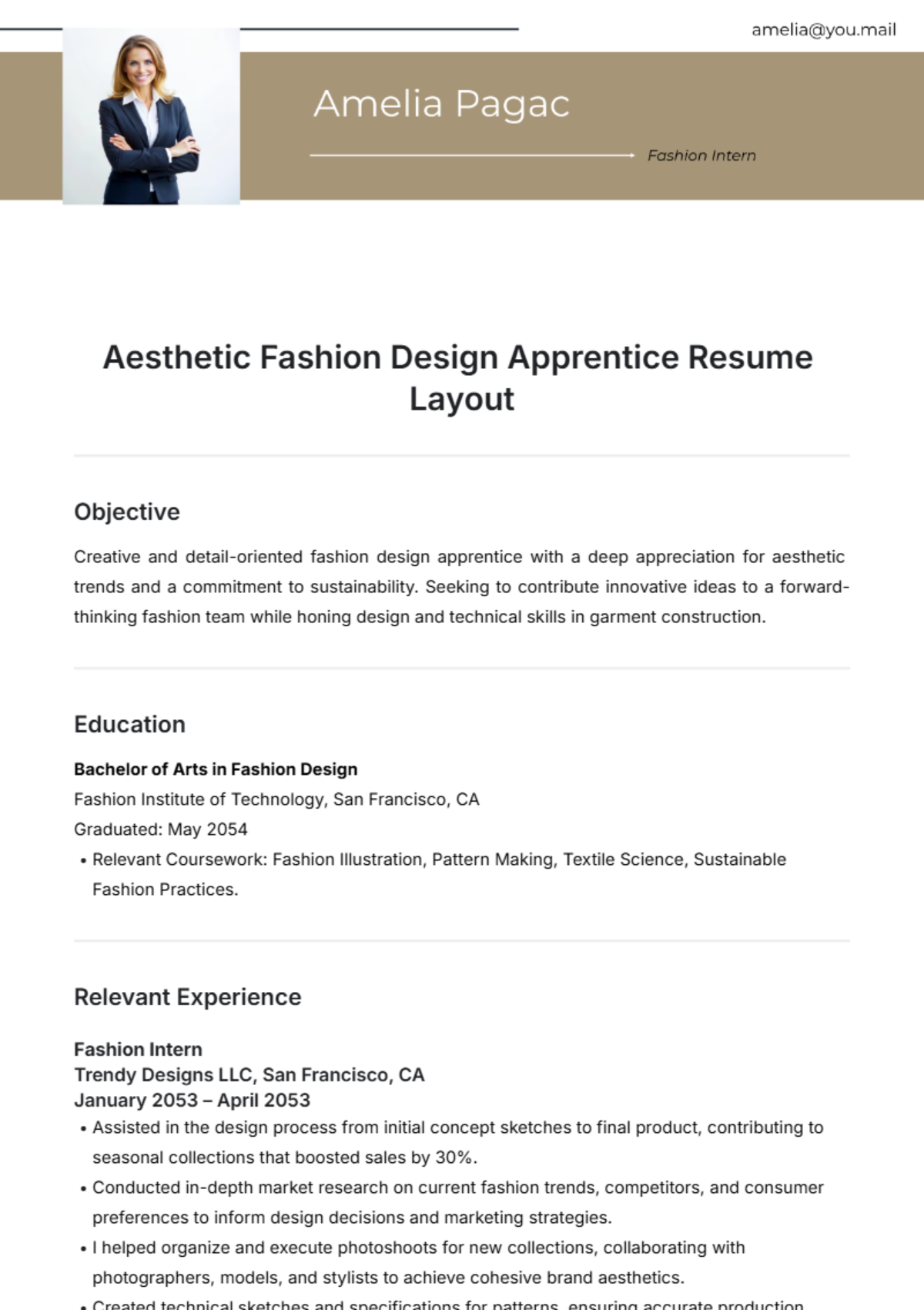 Aesthetic Fashion Design Apprentice Resume Template - Edit Online & Download