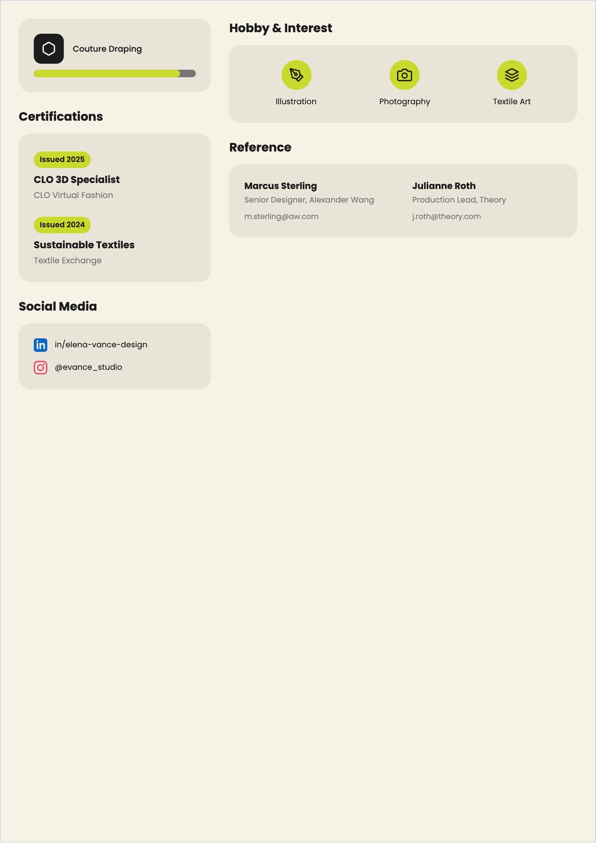 Free Aesthetic Fashion Design Apprentice ATS Resume Template