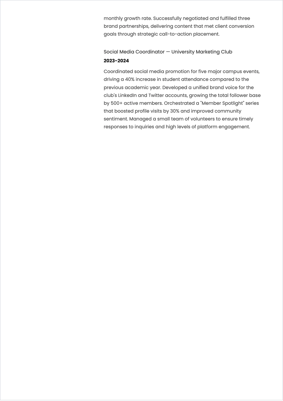 Free Social Media Marketing Apprentice ATS Resume Template