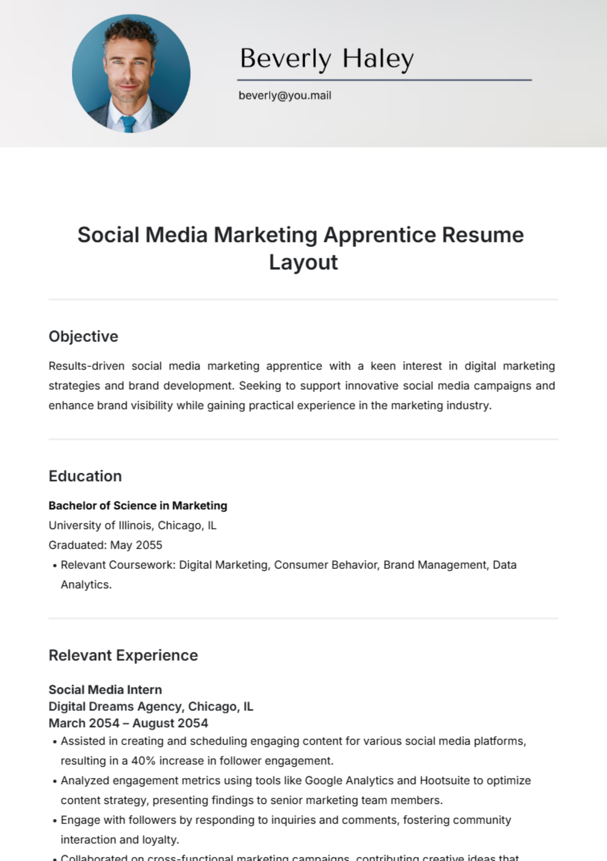 Social Media Marketing Apprentice Resume Template - Edit Online & Download