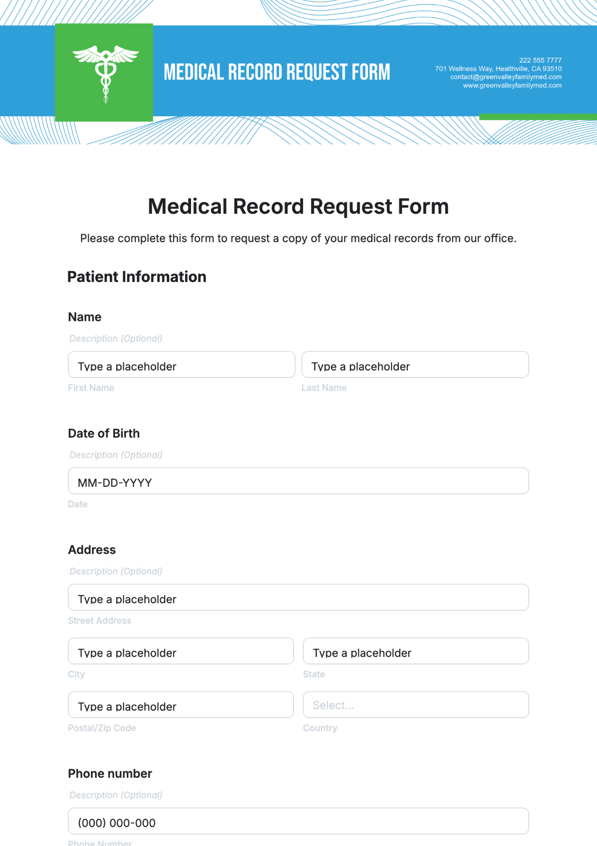 Medical Record Request Form Template - Edit Online & Download