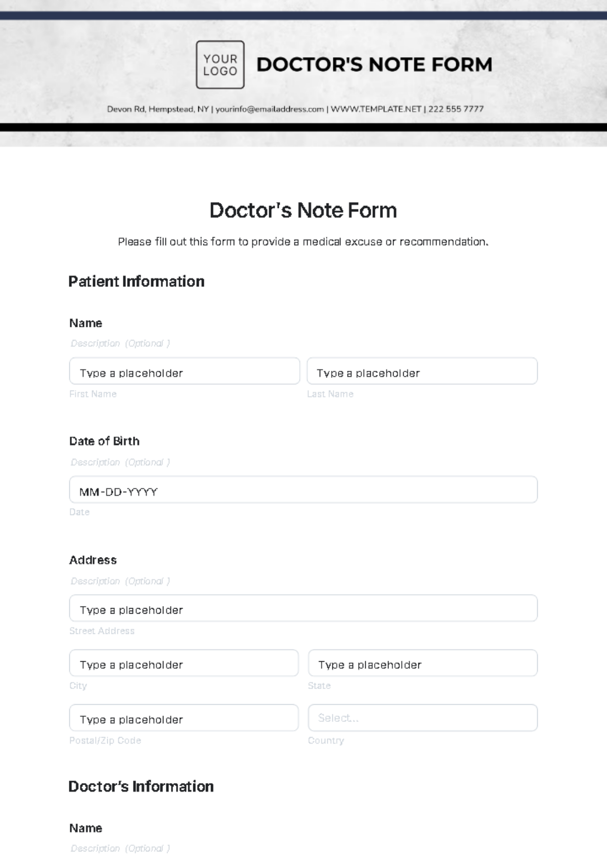 Doctor's Note Form Template - Edit Online & Download