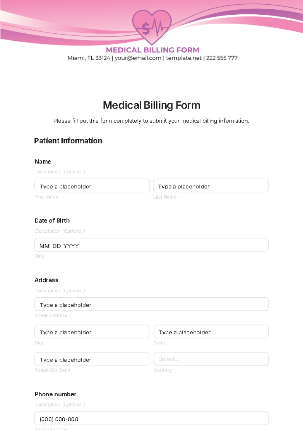 Medical Billing Form Template - Edit Online & Download