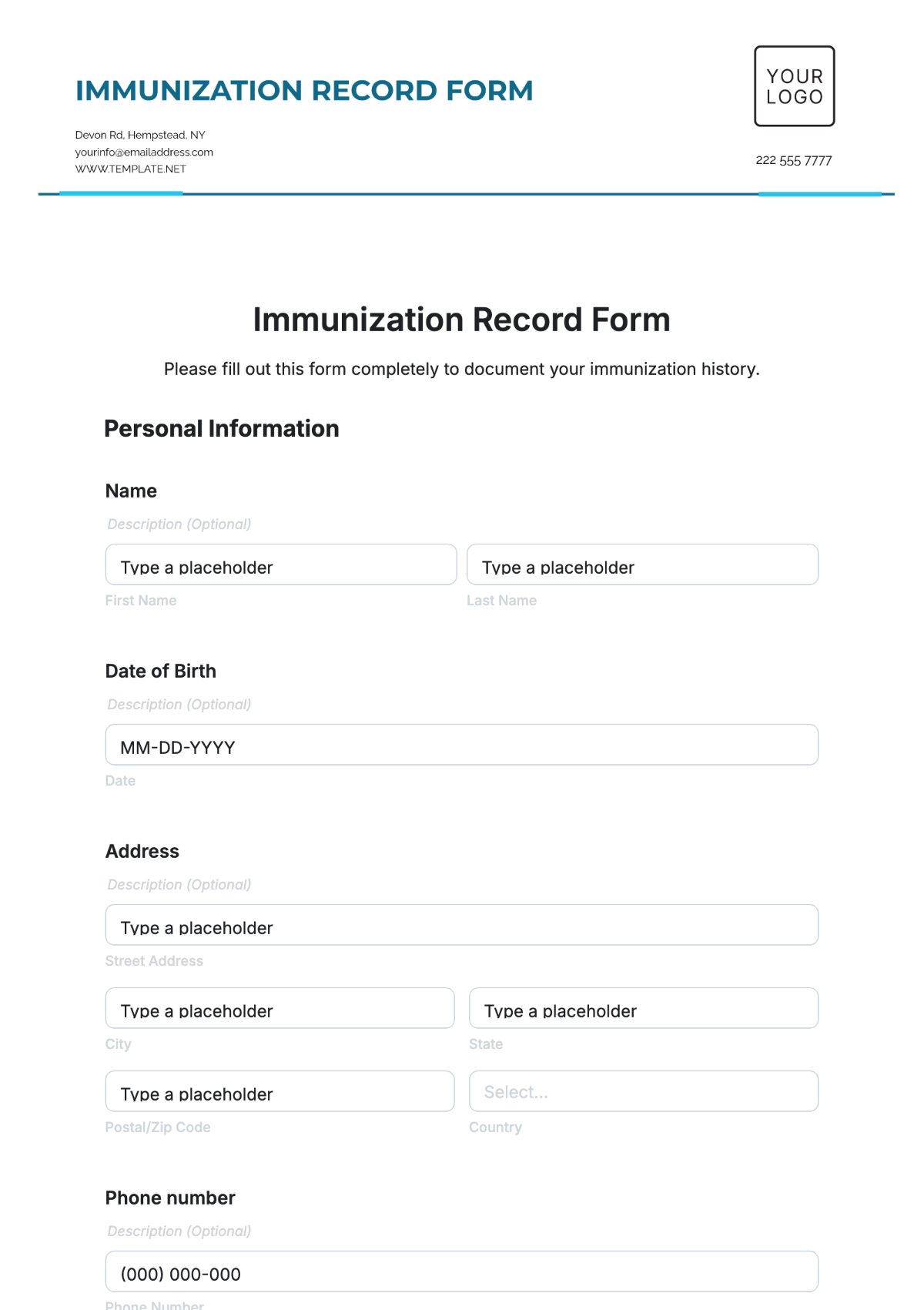 Immunization Record Form Template - Edit Online & Download