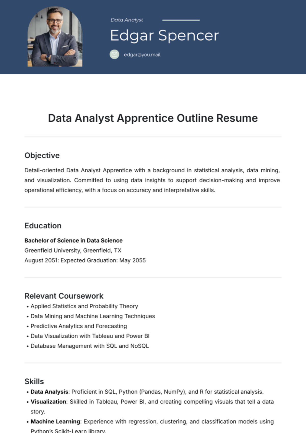 Data Analyst Apprentice Outline Resume Template - Edit Online & Download