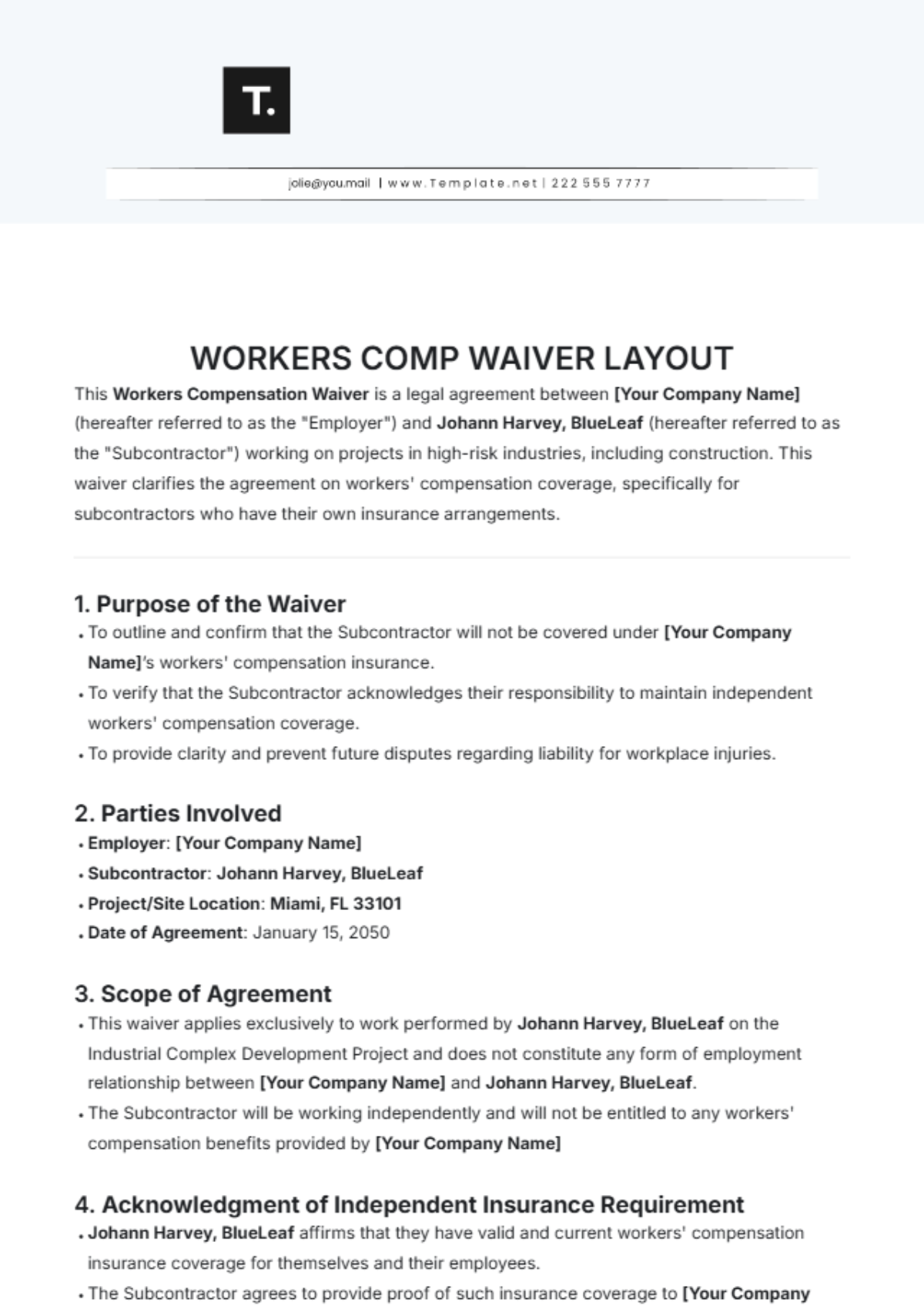 Workers Comp Waiver Layout Template - Edit Online & Download