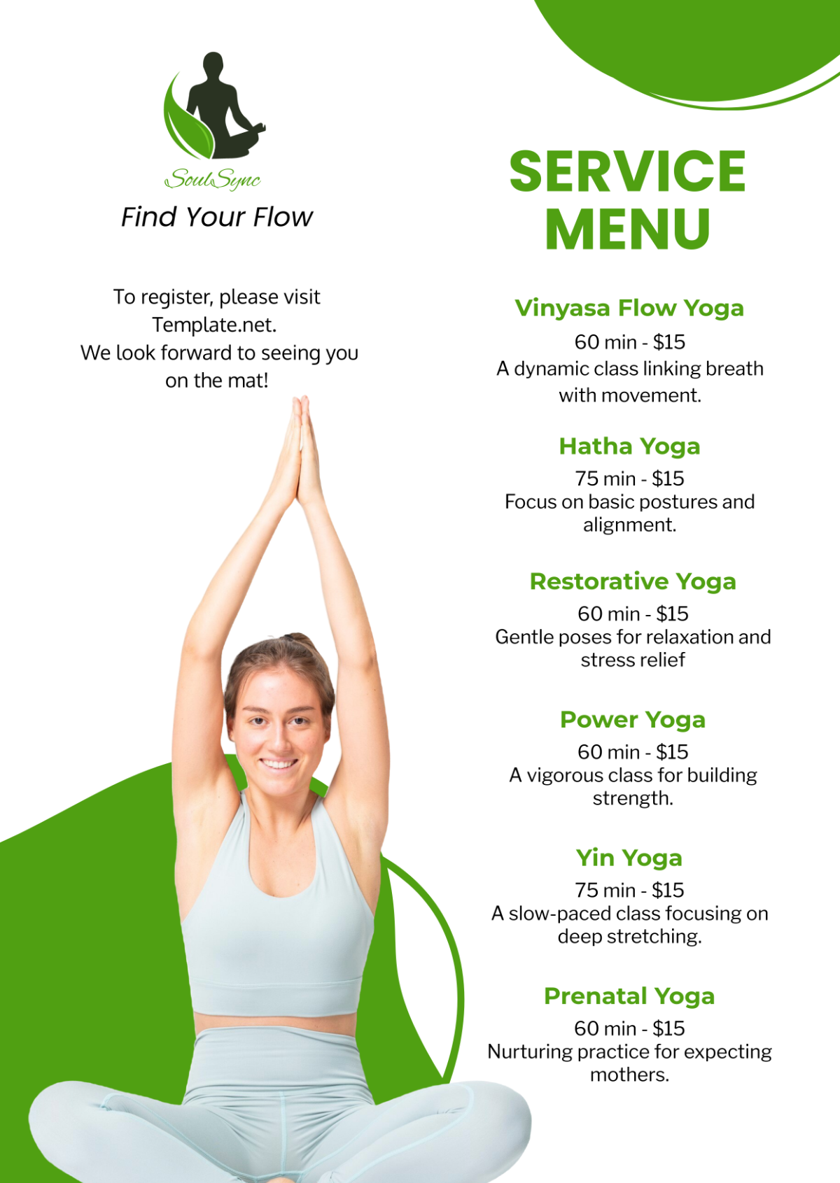 Yoga Studio Service Menu Template