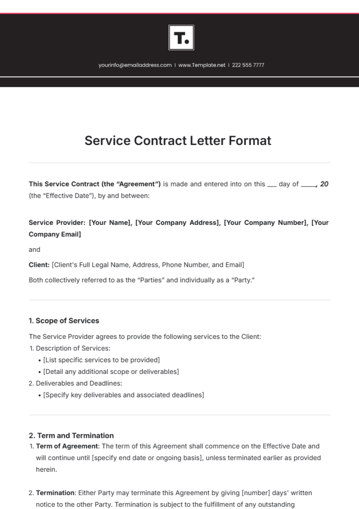 Service Contract Letter Format Template - Edit Online & Download