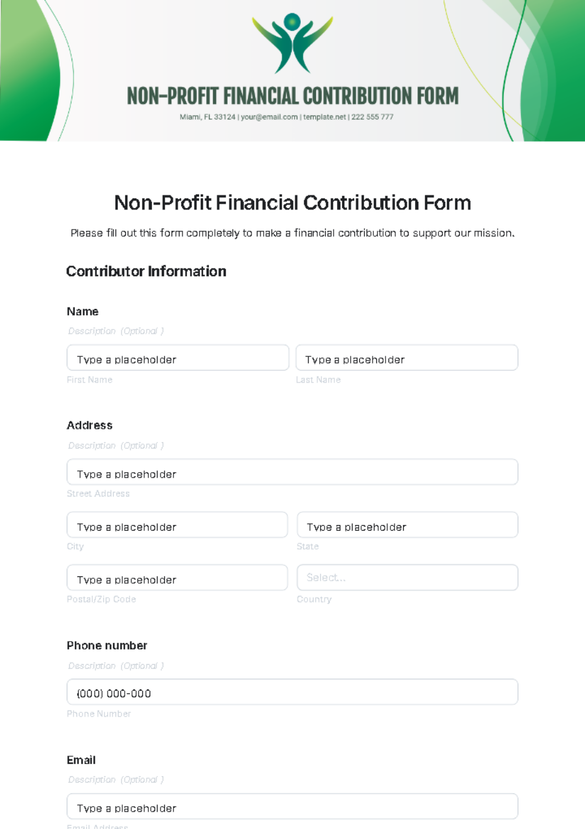 Non-Profit Financial Contribution Form Template - Edit Online & Download