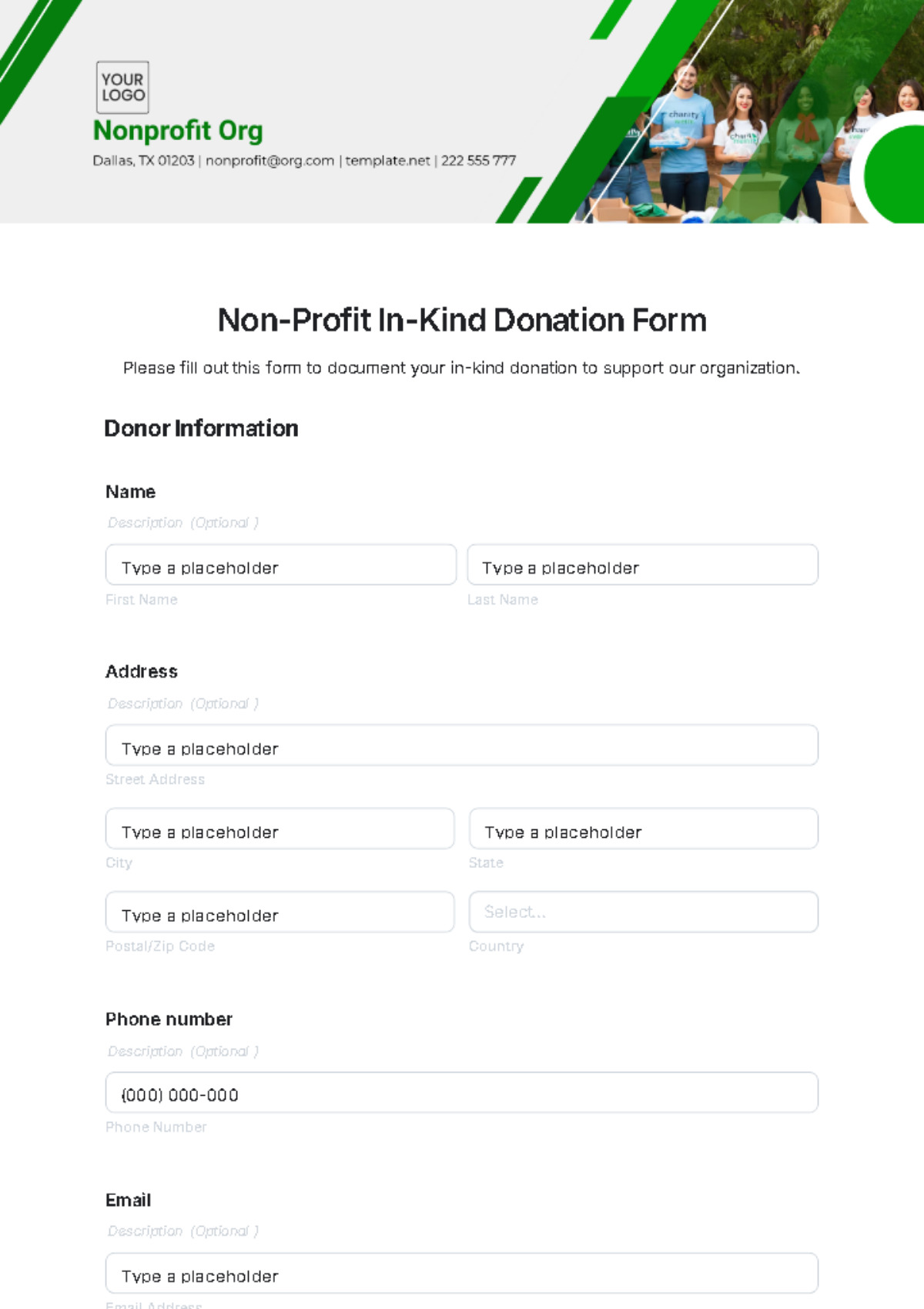 Non-Profit In-Kind Donation Form Template - Edit Online & Download