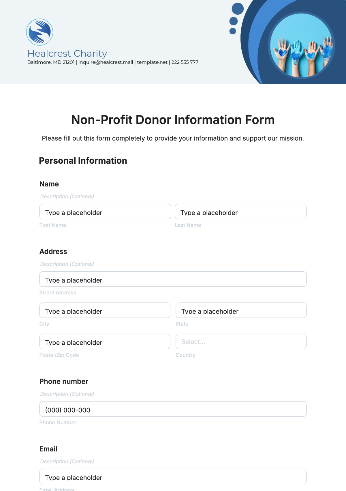 Non-Profit Donor Information Form Template - Edit Online & Download