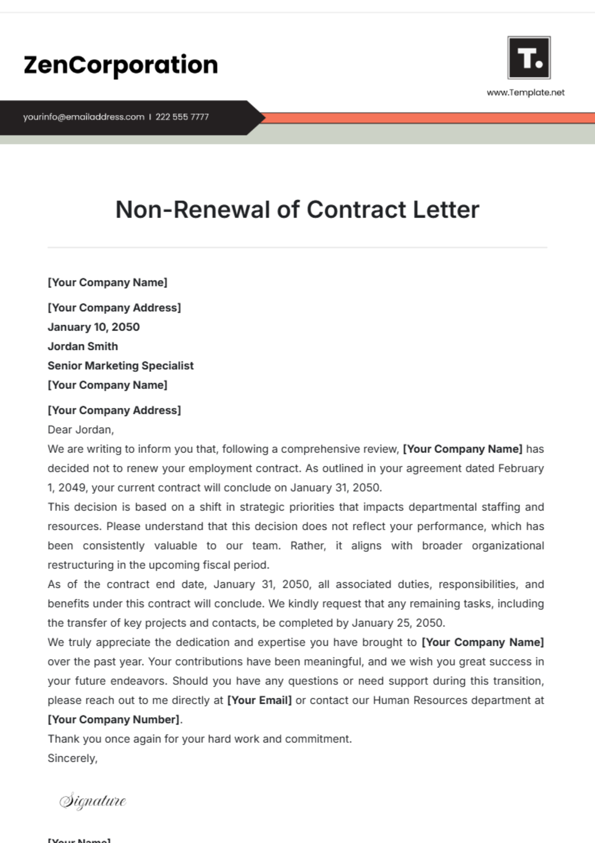 Non-Renewal of Contract Letter Template - Edit Online & Download