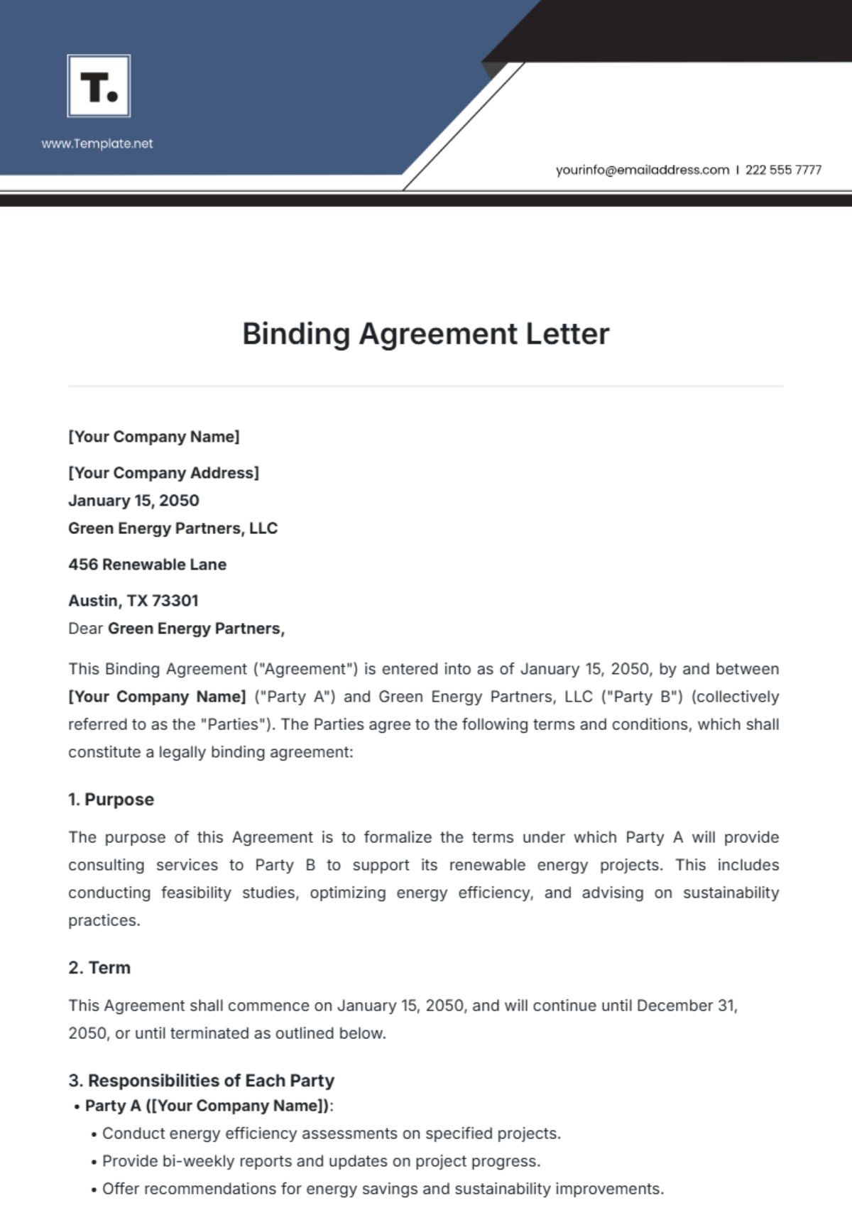 Binding Agreement Letter Template - Edit Online & Download