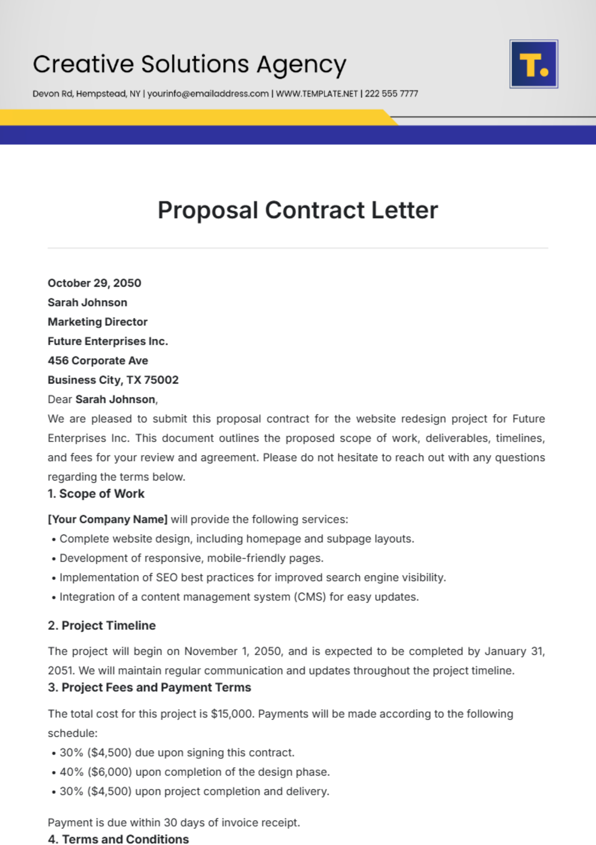 Proposal Contract Letter Template - Edit Online & Download