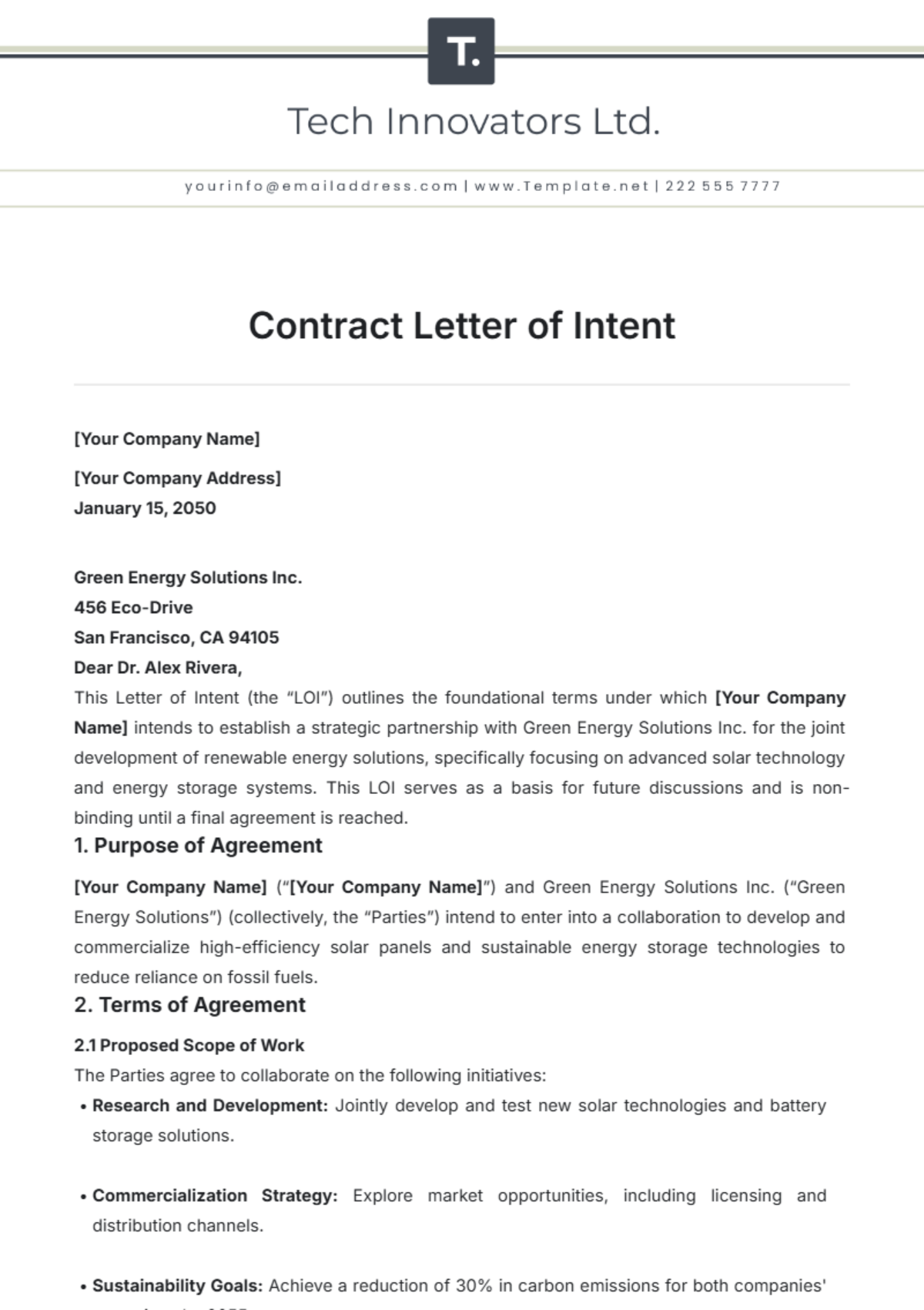 Contract Letter of Intent Template - Edit Online & Download