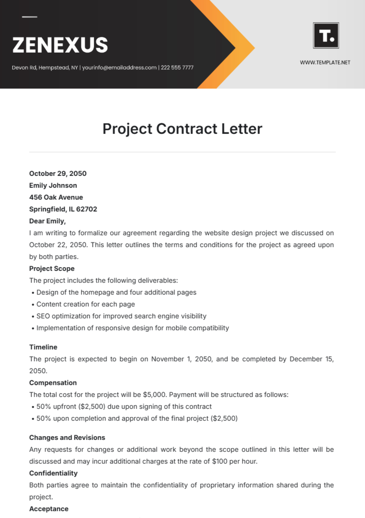 Project Contract Letter Template - Edit Online & Download