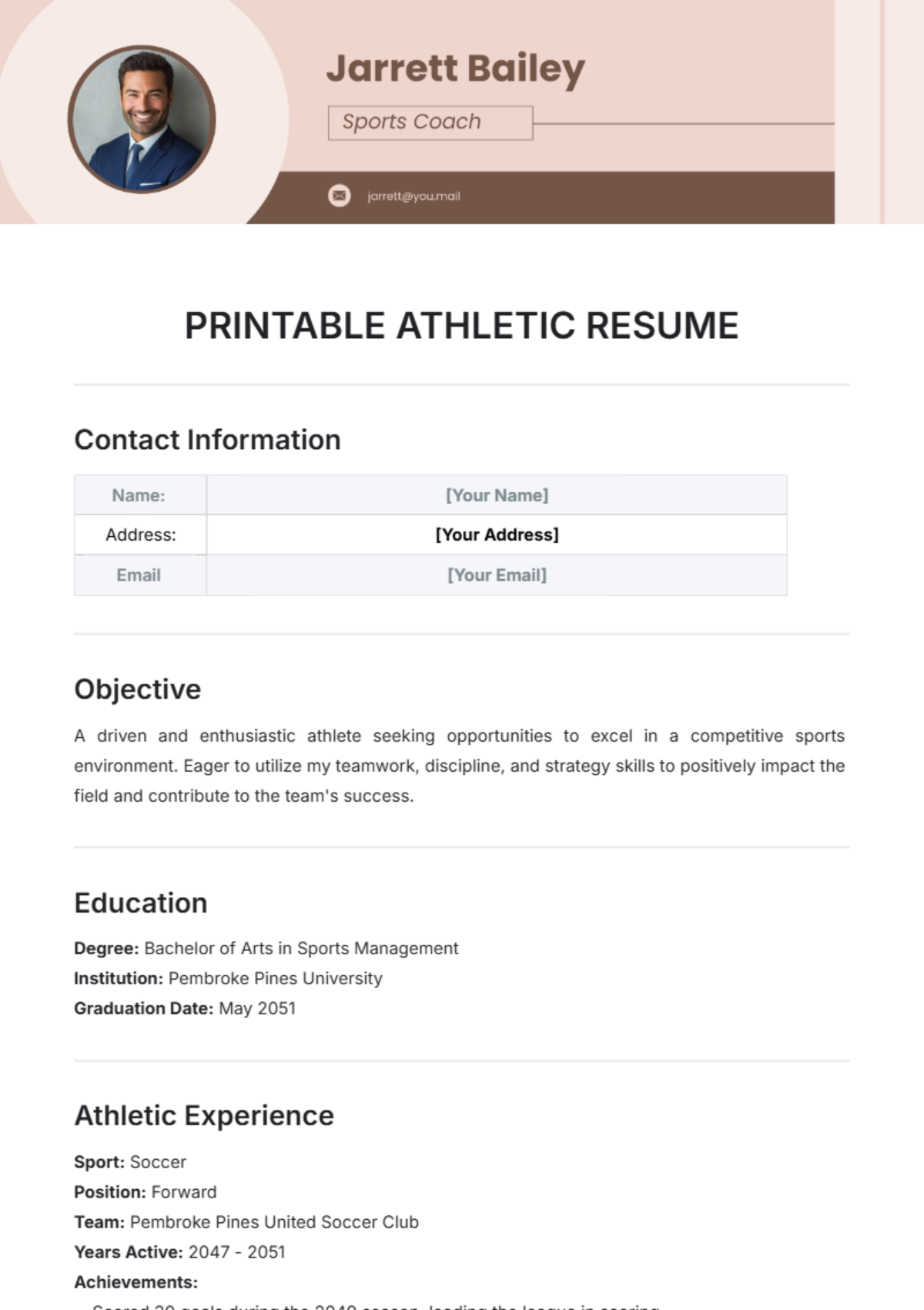 Printable Athletic Resume Template - Edit Online & Download