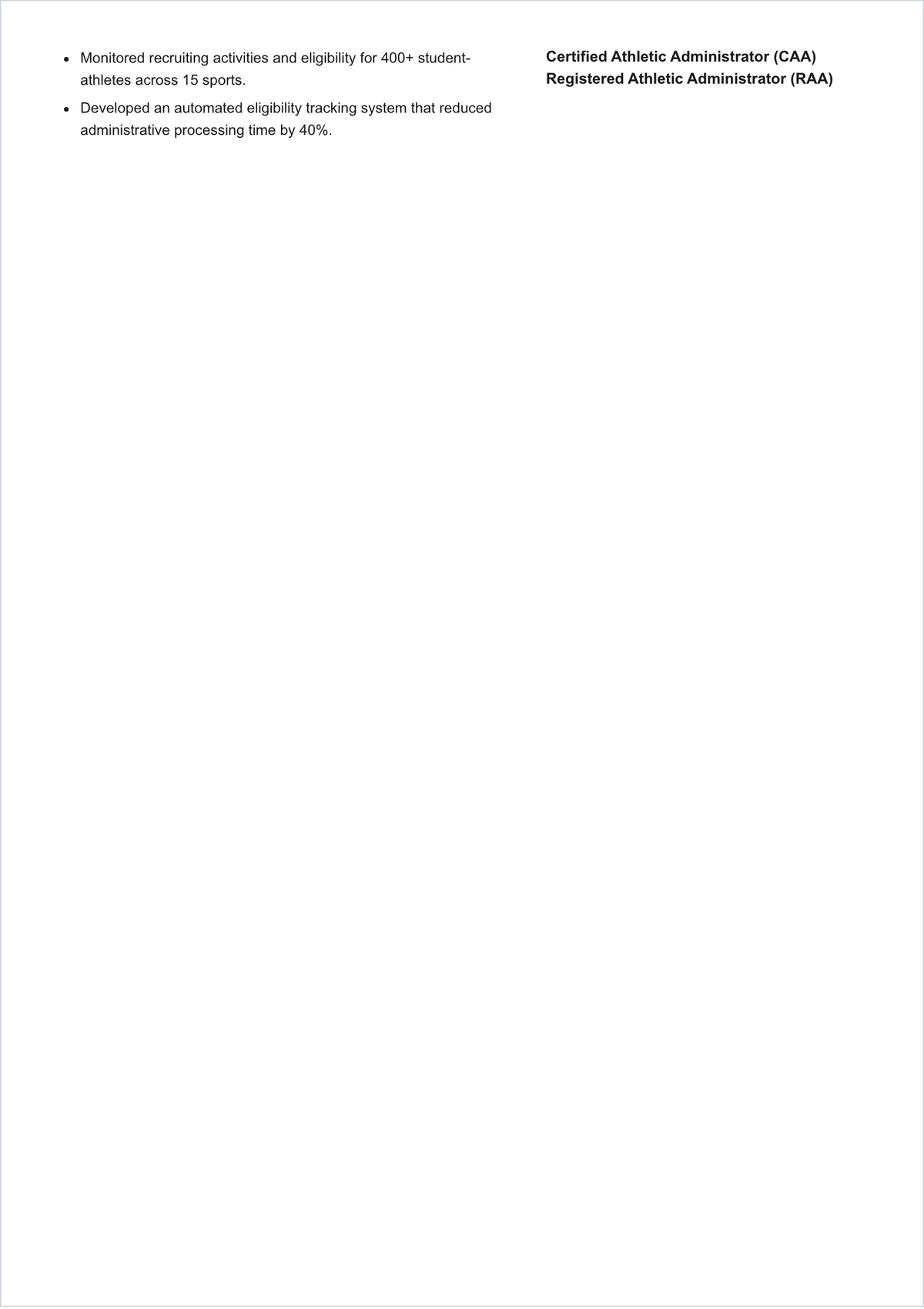 Free Sports ATS CV Format Template, AI CV Builder
