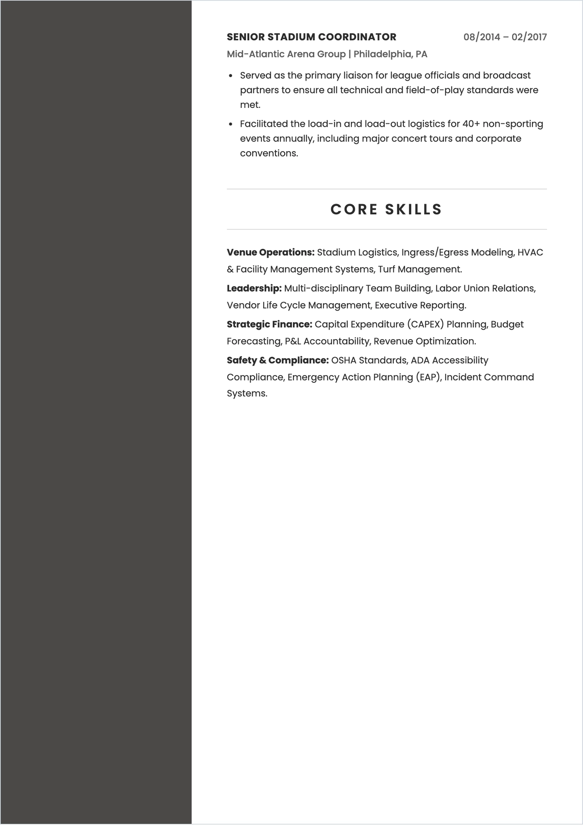 Free Sports Management ATS Resume Template, AI Resume Builder