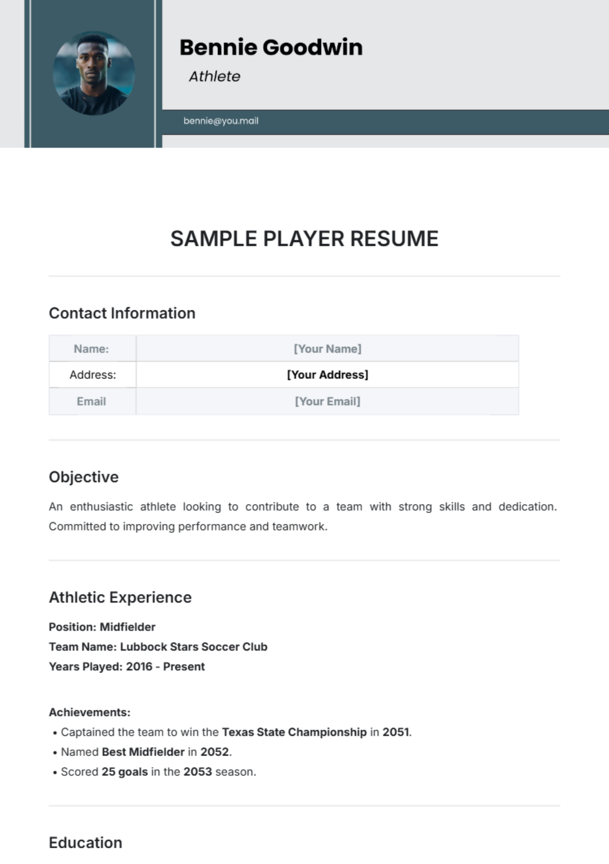 Sample Player Resume Template - Edit Online & Download