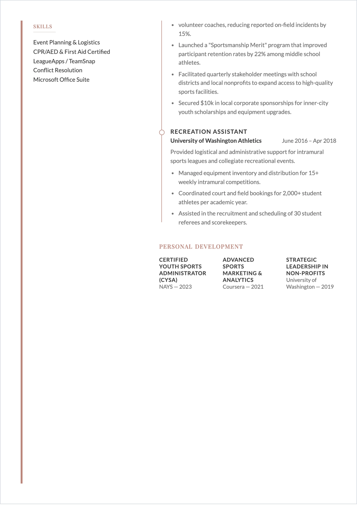 Free Simple ATS Resume for Sports Job Template, AI Resume Builder