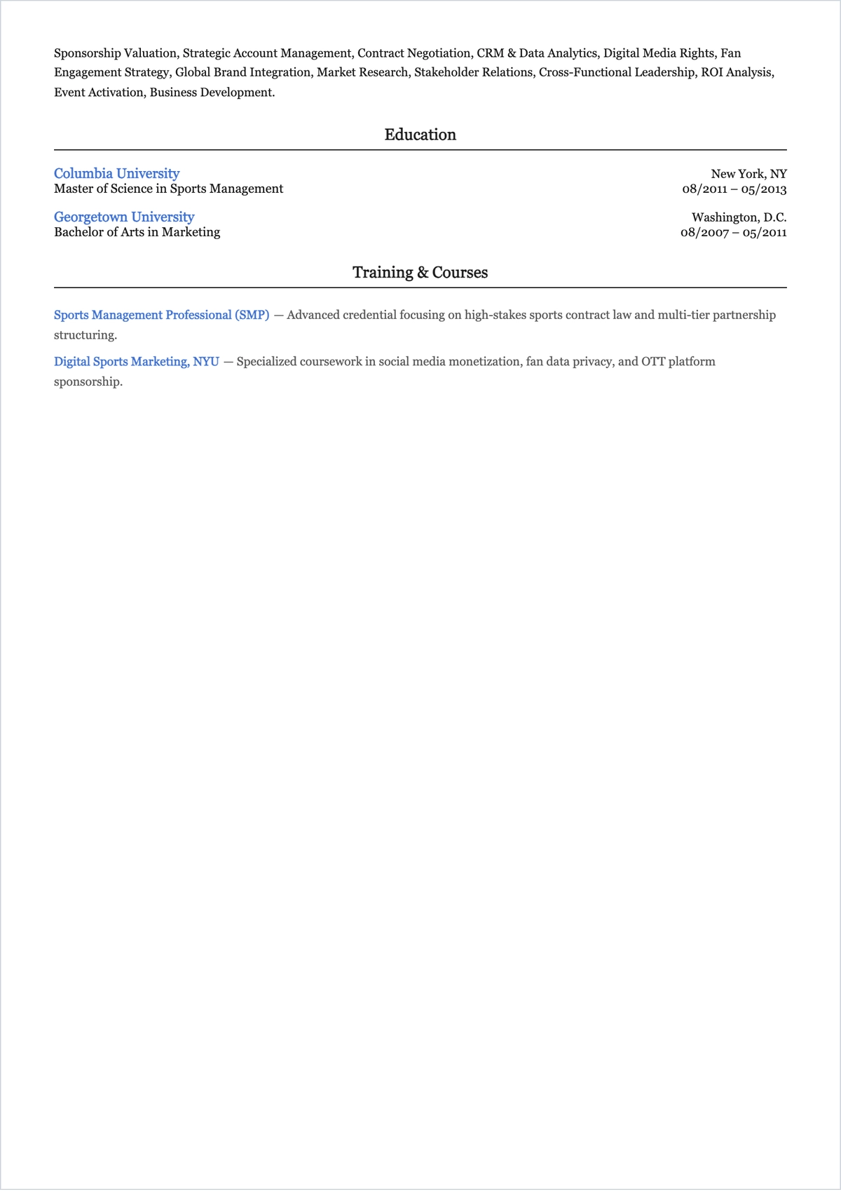 Free Sports Sponsorship ATS Resume Template, AI Resume Builder