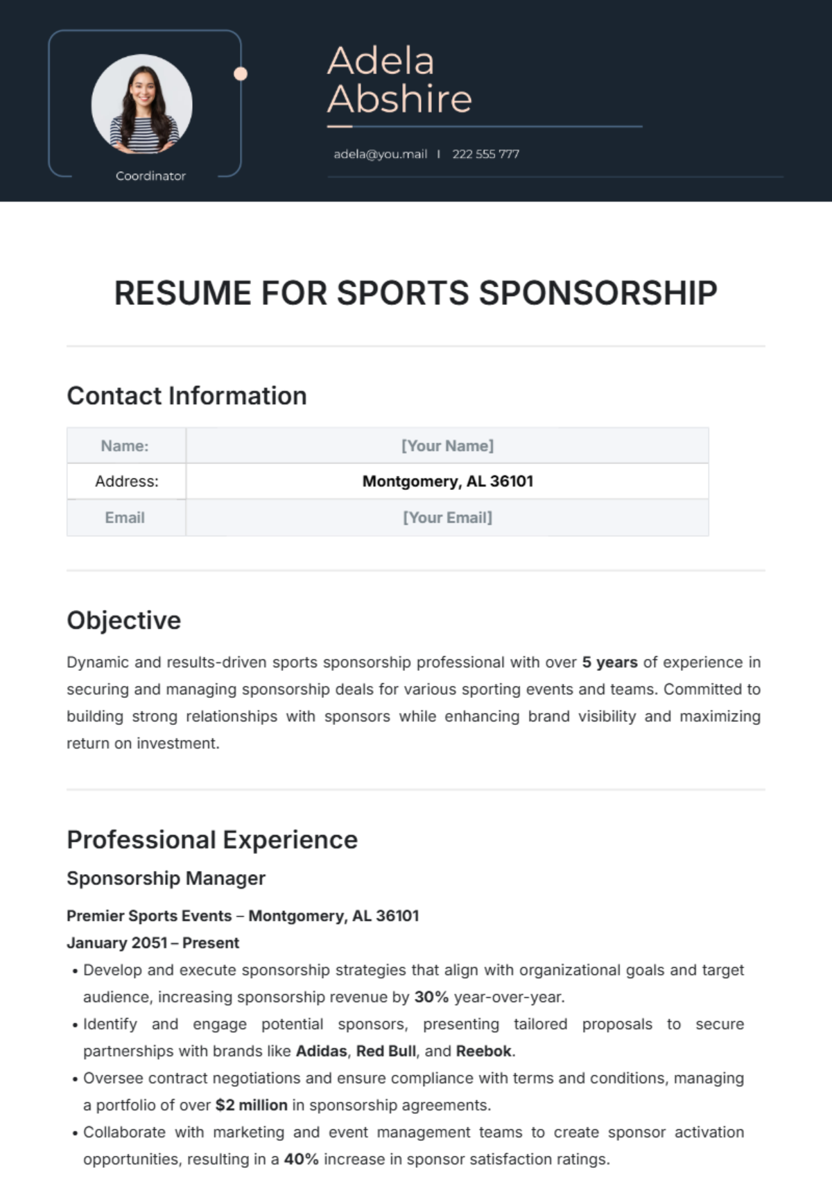 Resume for Sports Sponsorship Template - Edit Online & Download