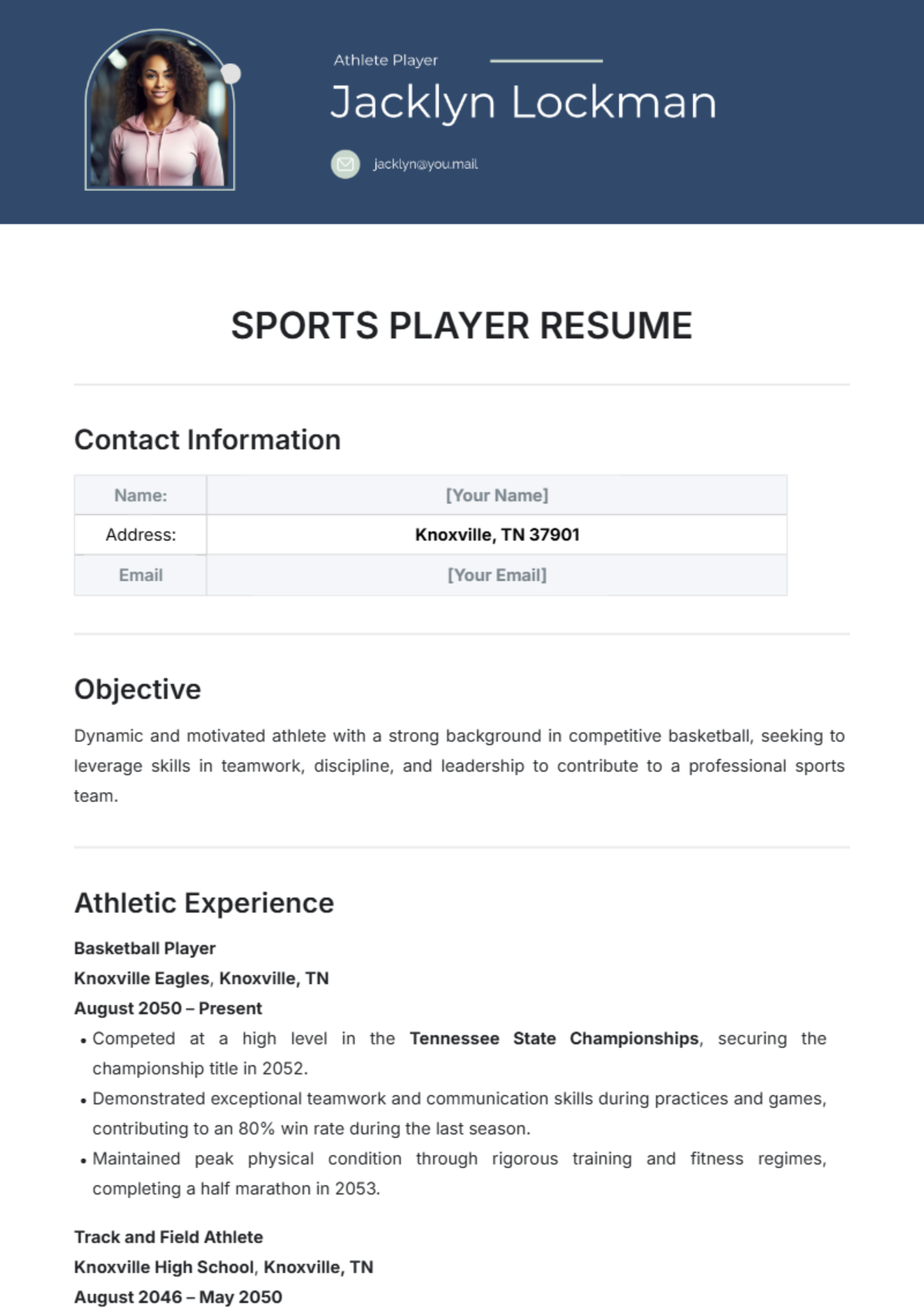 Sports Player Resume Template - Edit Online & Download