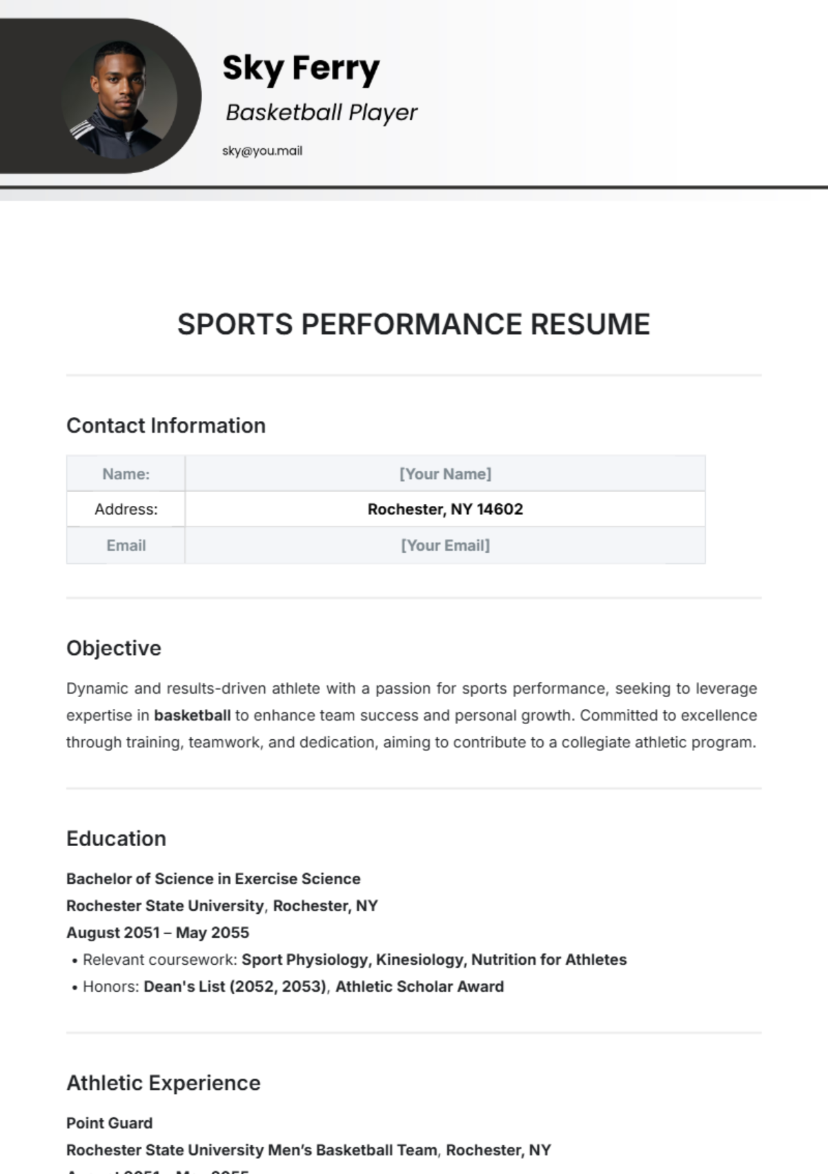 Sports Performance Resume Template - Edit Online & Download