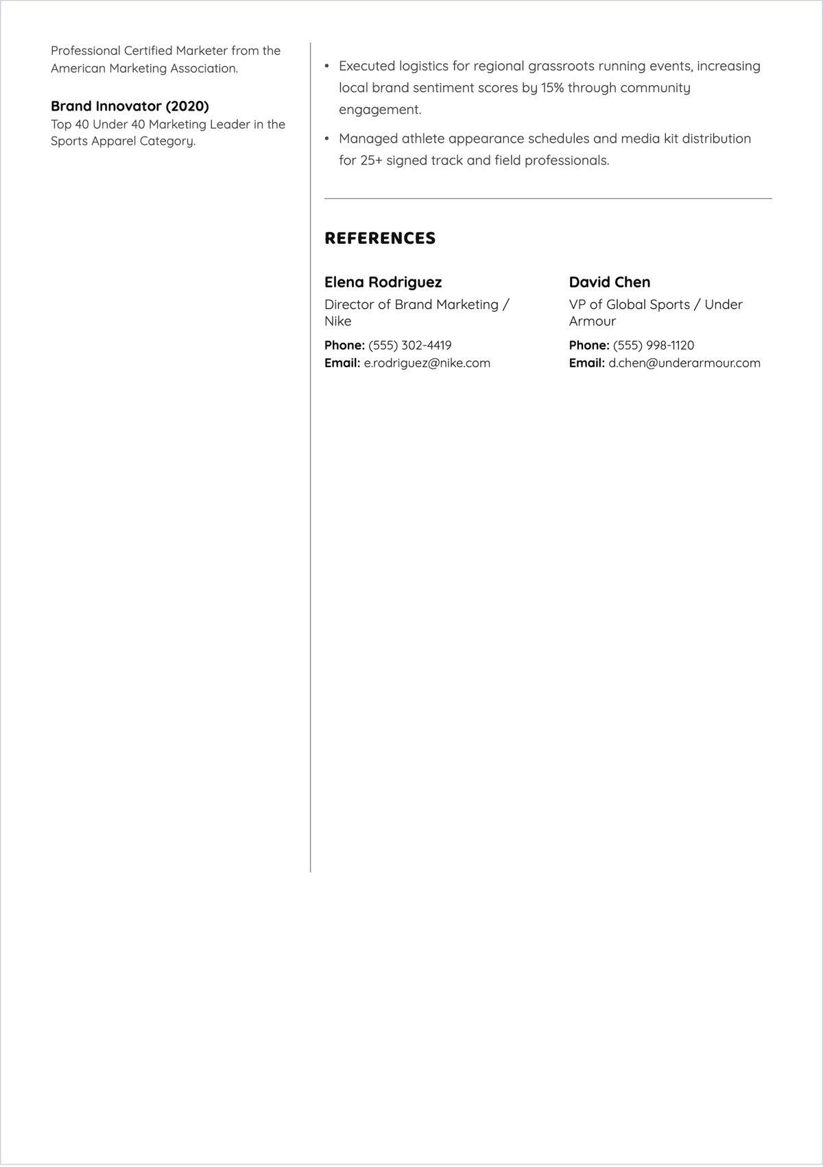 Free Sports Marketing ATS Resume Template, AI Resume Builder