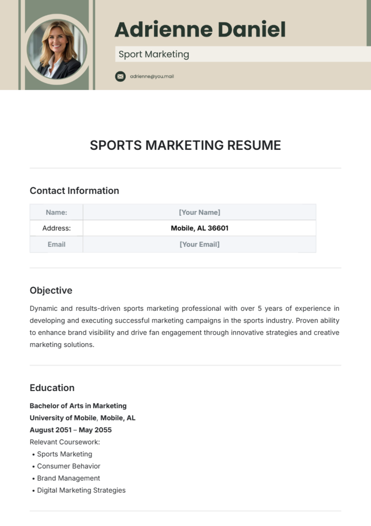 Sports Marketing Resume Template - Edit Online & Download