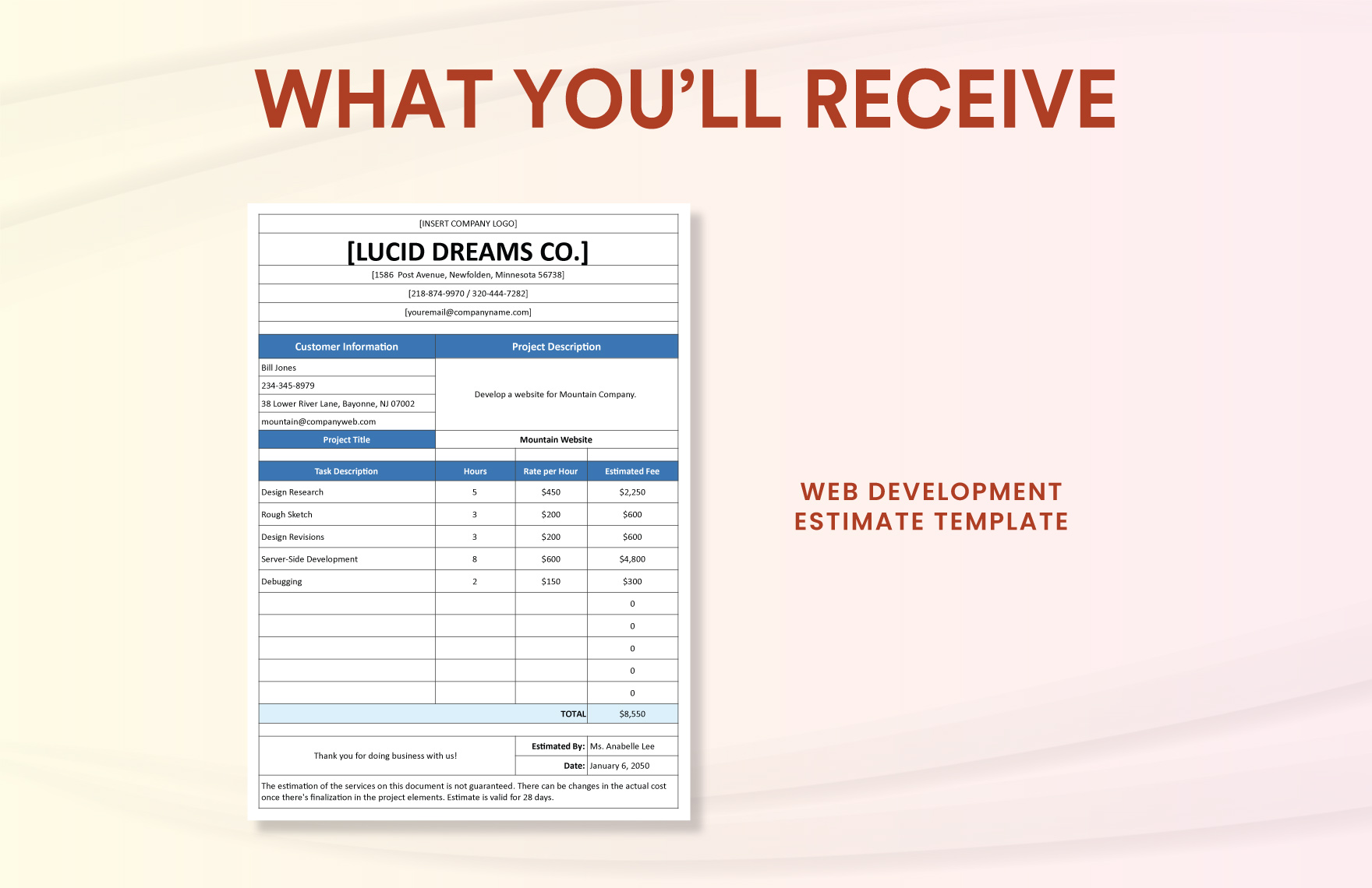 Web Development Estimate Template