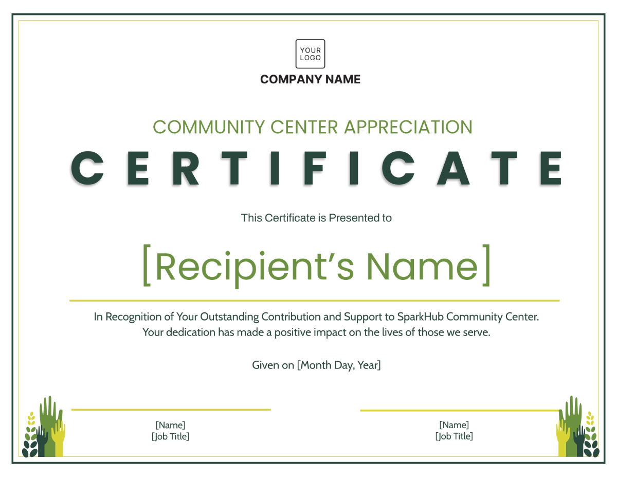 Community Center Appreciation Certificate Template - Edit Online & Download