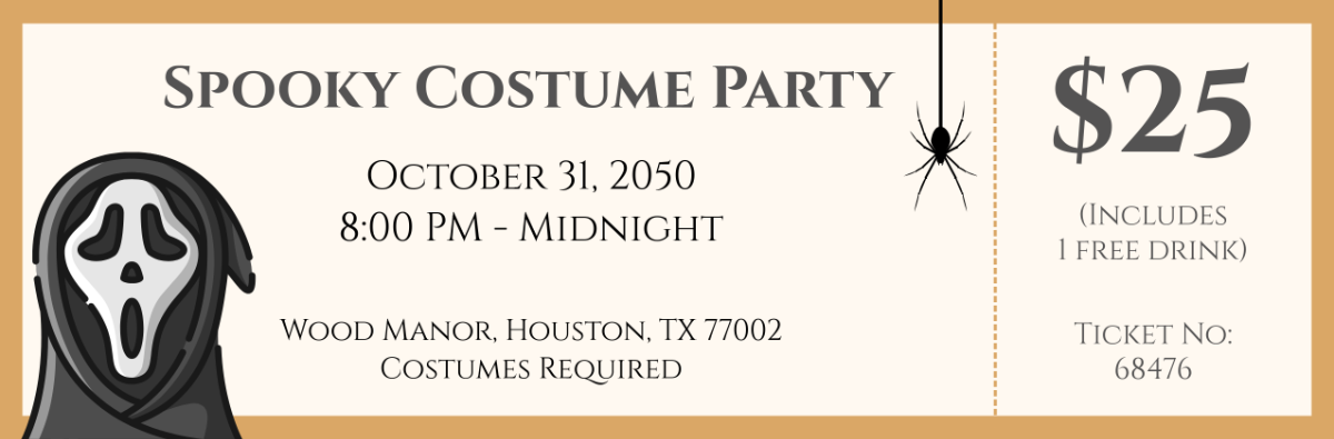 Halloween Costume Party Ticket Template - Edit Online & Download