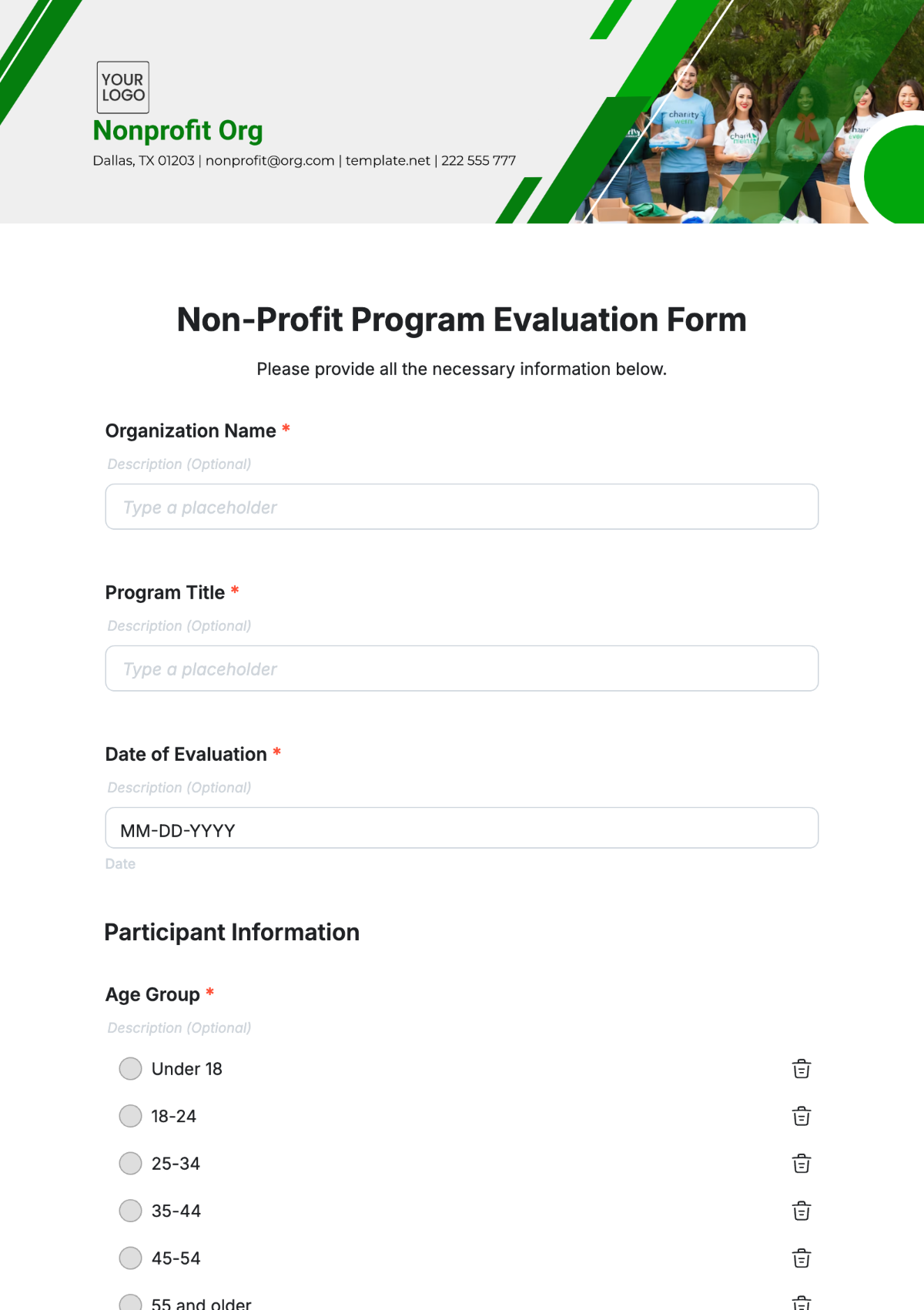 Non-Profit Program Evaluation Form Template - Edit Online & Download