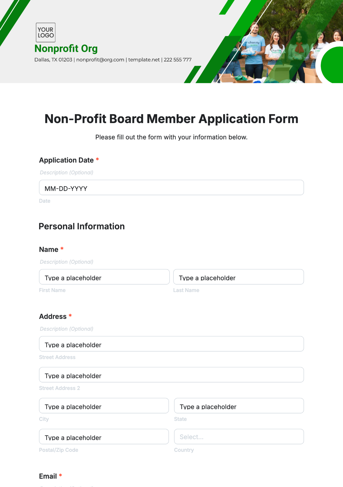 Non-Profit Board Member Application Form Template - Edit Online & Download