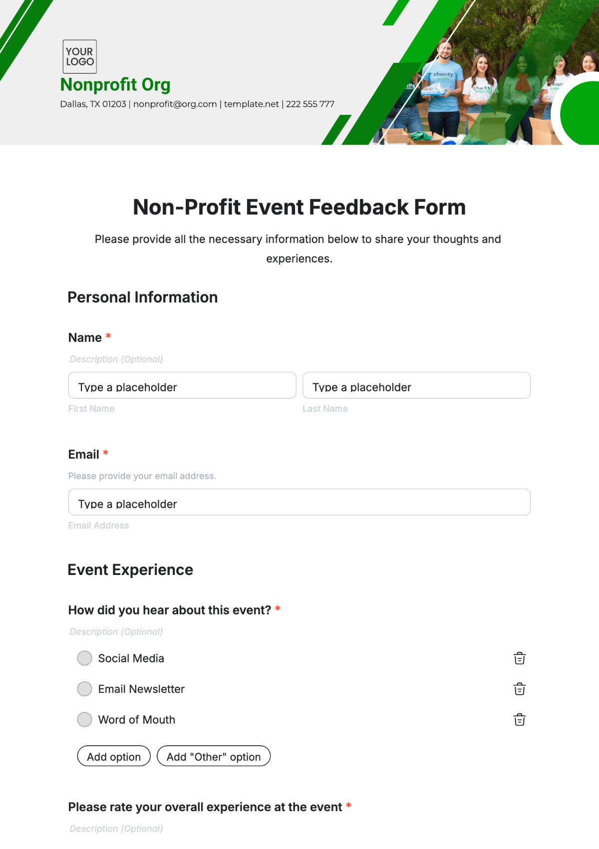 Non-Profit Event Feedback Form Template - Edit Online & Download