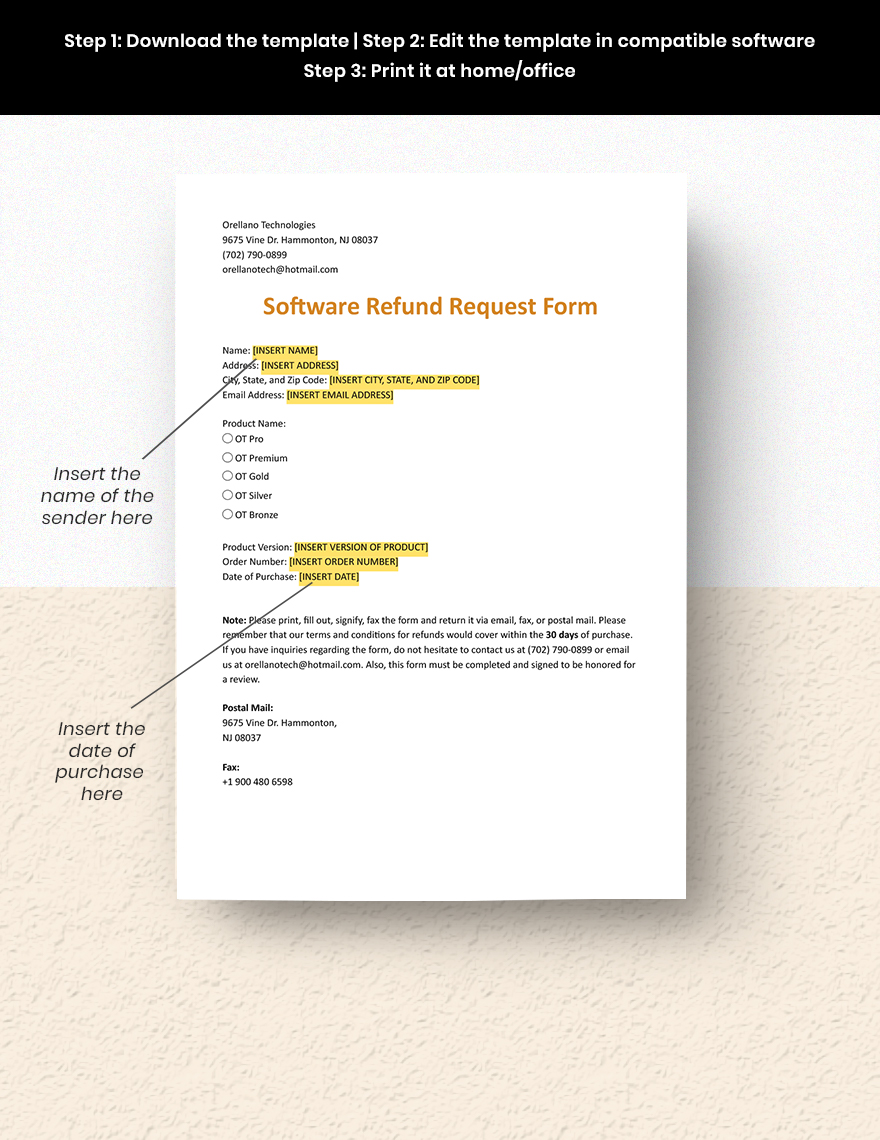 Software Refund Request Form Template