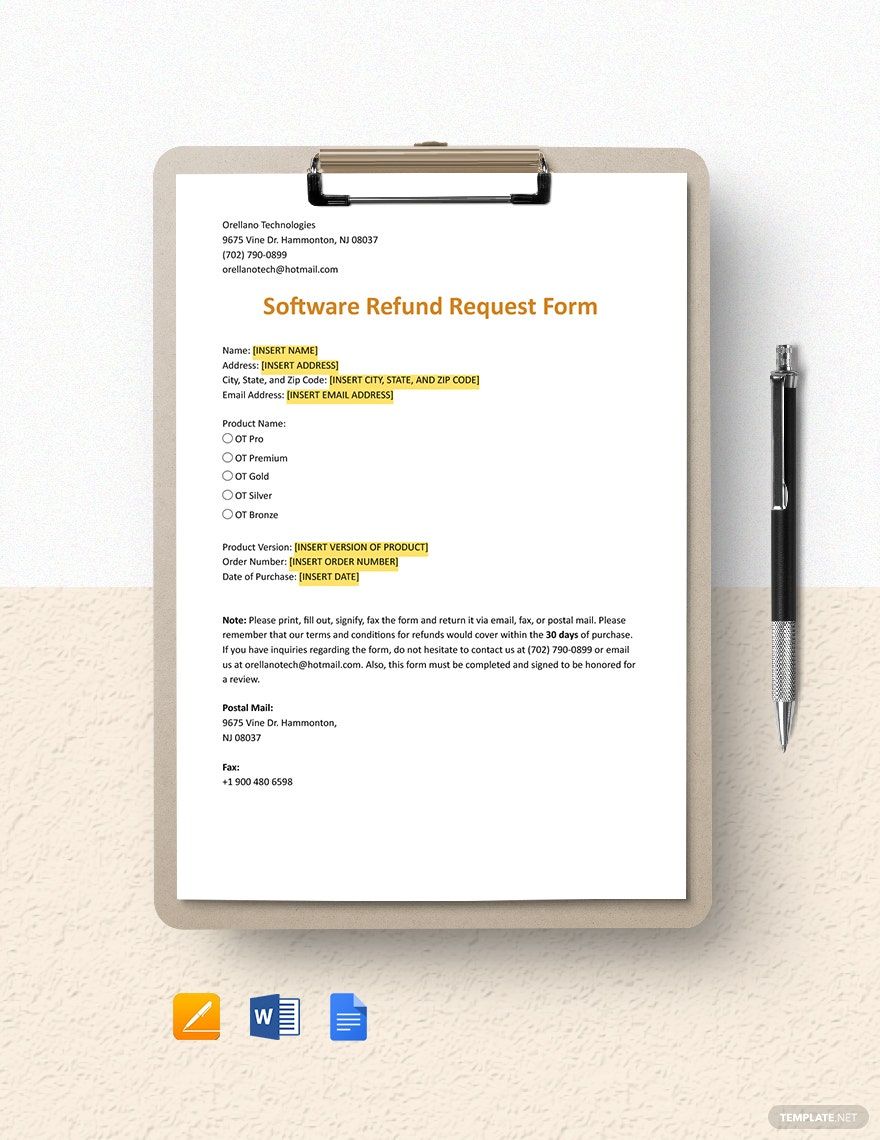 Software Refund Request Form Template