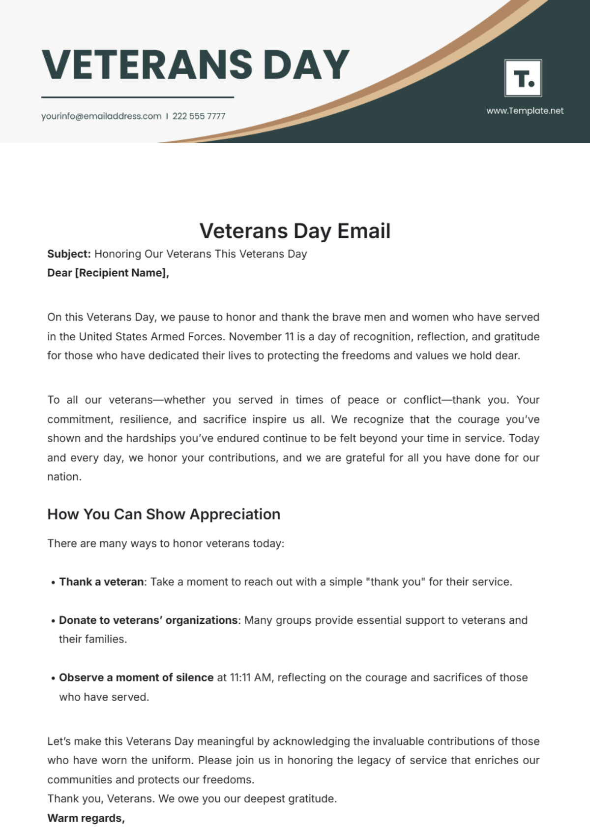 Veterans Day Email Template