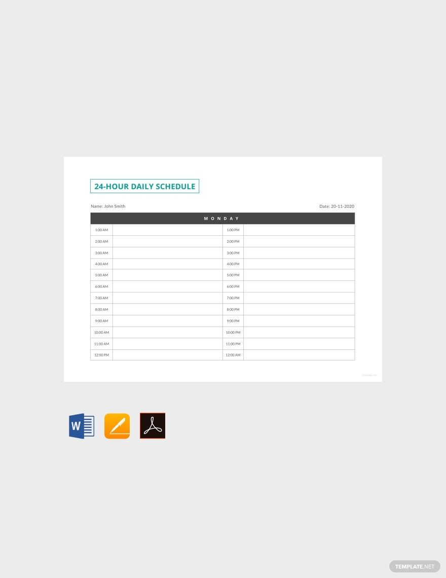 FREE 24 Hour Schedule Google Docs Template Download Template