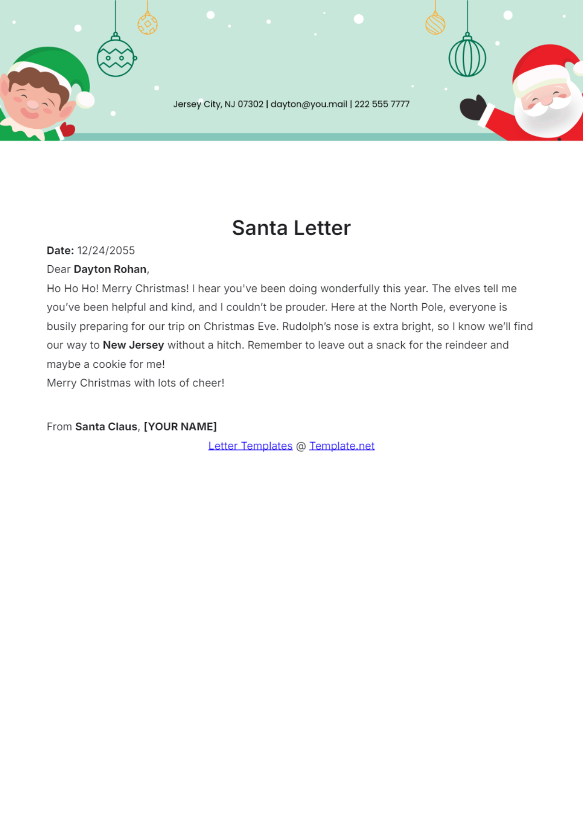 Santa Letter Template - Edit Online & Download