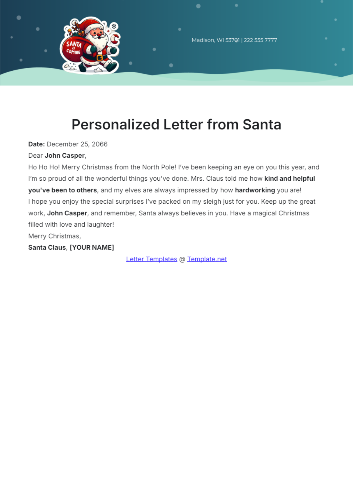 Personalized Letter from Santa Template - Edit Online & Download