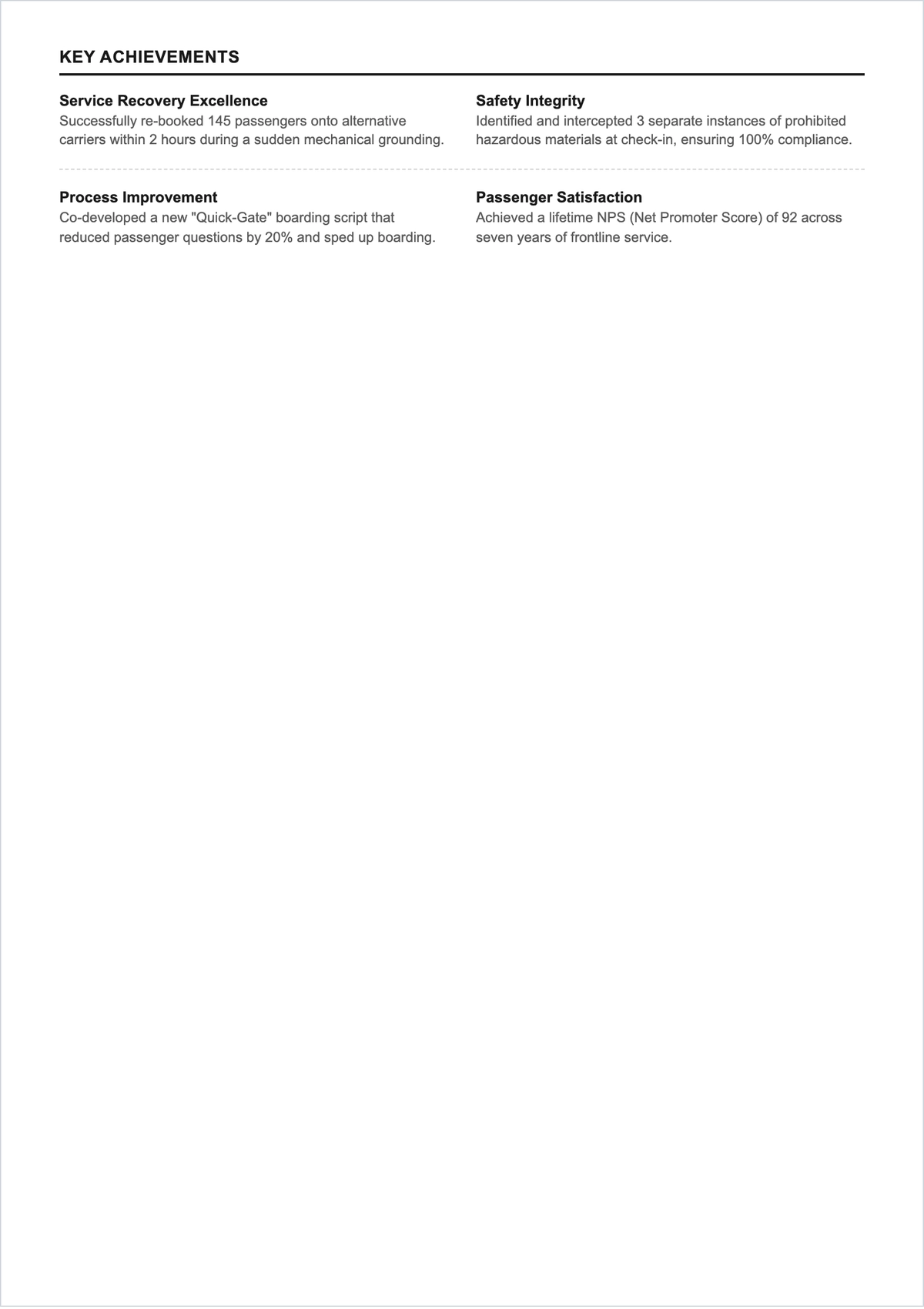 Free Printable Airline Customer Service ATS Resume Template