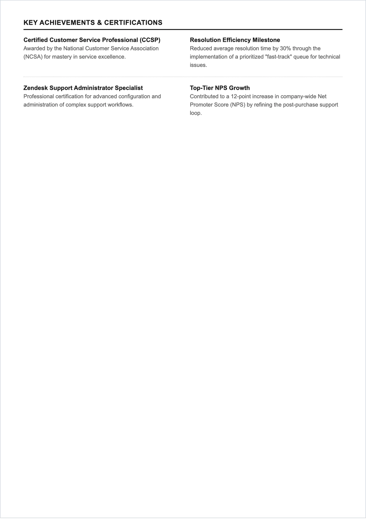 Free Customer Service Representative ATS Resume Template