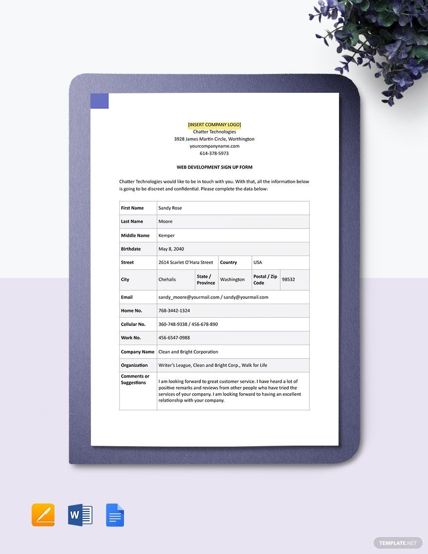 Web Development Signup Form Template in Word, Google Docs, Apple Pages