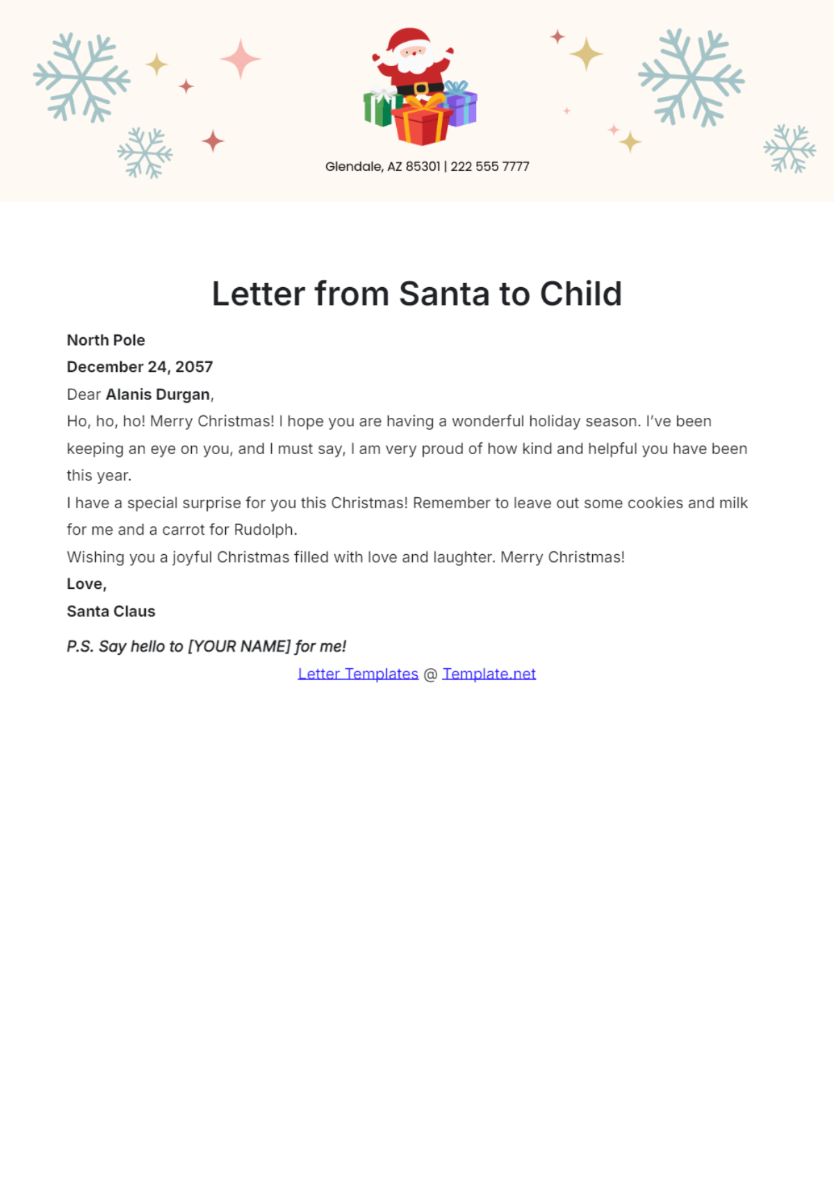 Letter from Santa to Child Template - Edit Online & Download