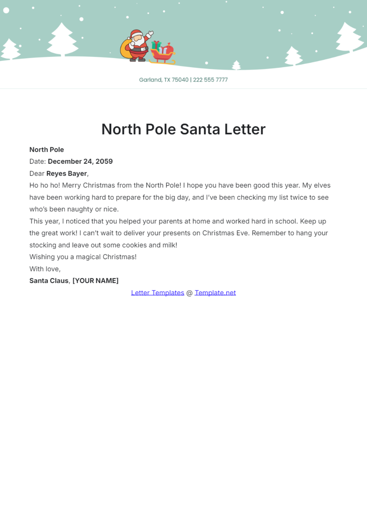 North Pole Santa Letter Template - Edit Online & Download