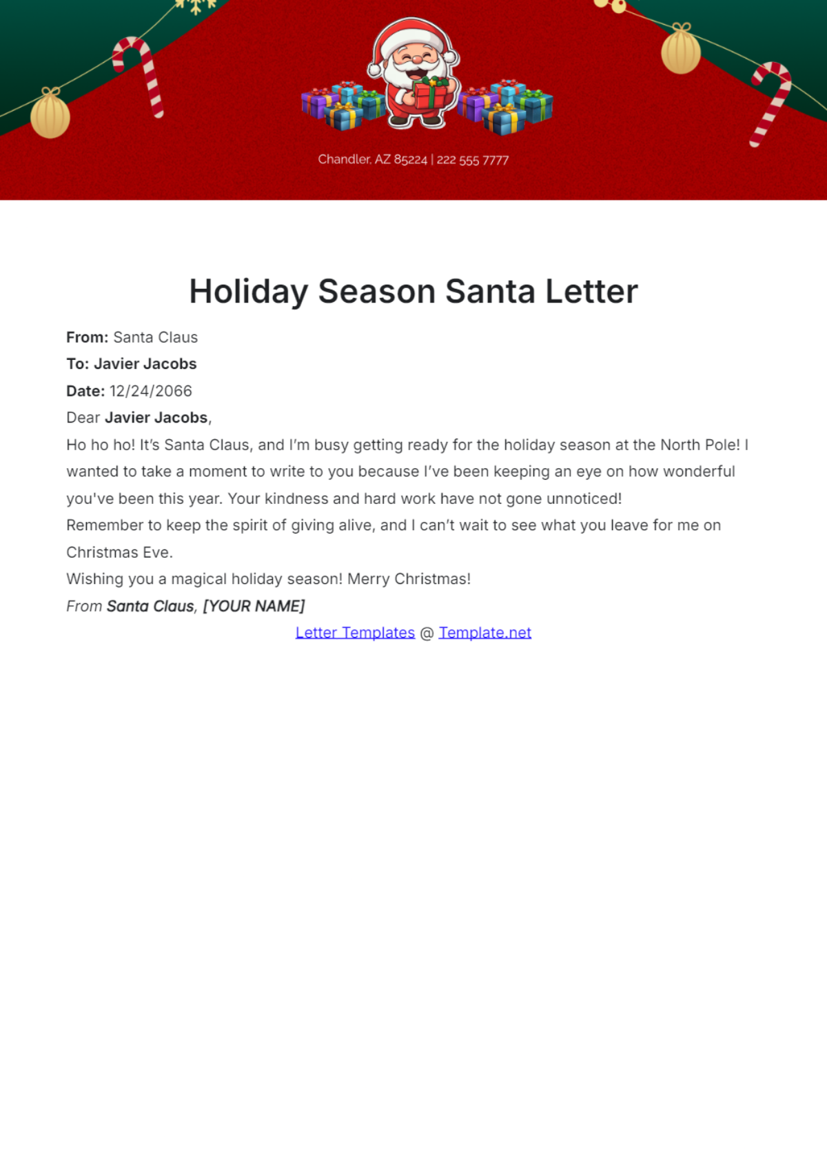 Holiday Season Santa Letter Template - Edit Online & Download